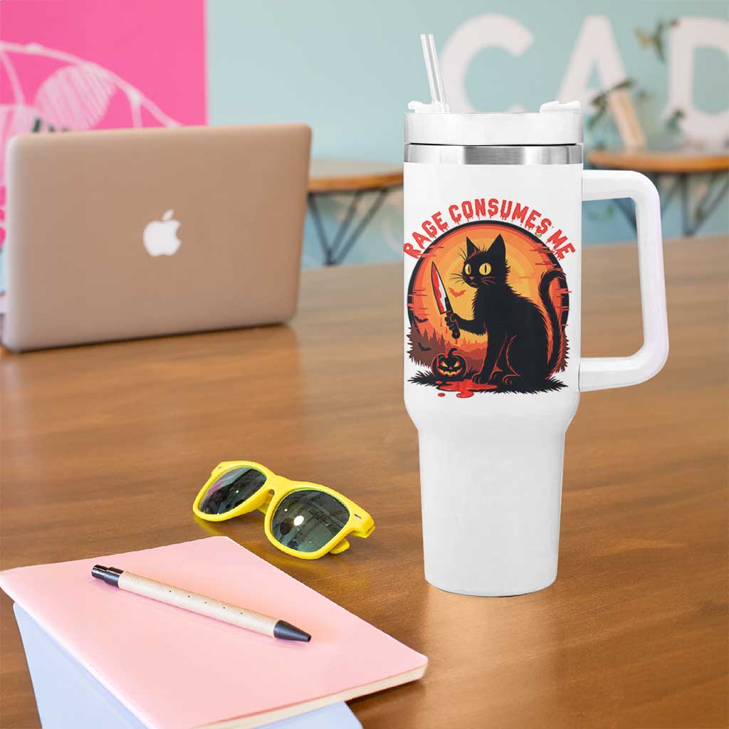 Funny Black Cat Halloween Funny Black Cat Murderous Cat With Knife Tumbler With Handle Rage Is Consuming Me