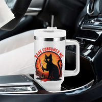 Funny Black Cat Halloween Funny Black Cat Murderous Cat With Knife Tumbler With Handle Rage Is Consuming Me