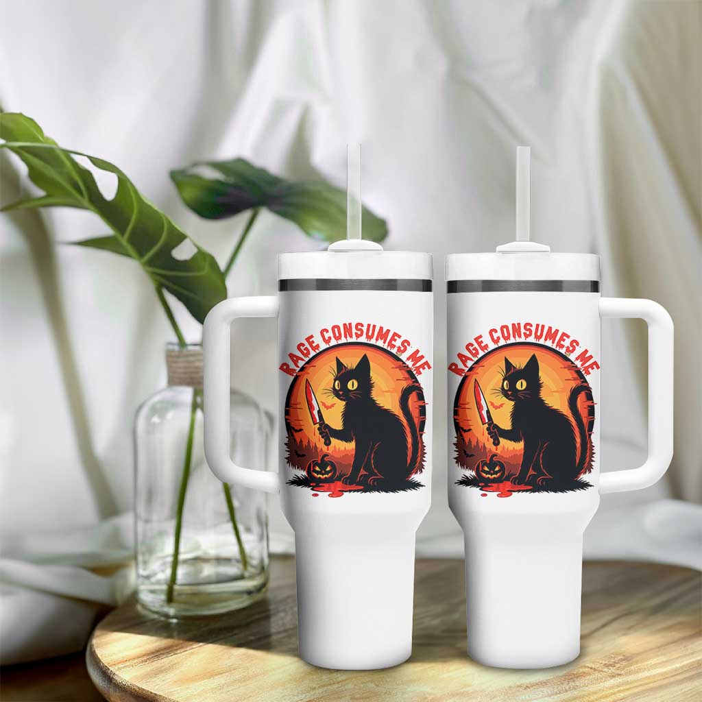 Funny Black Cat Halloween Funny Black Cat Murderous Cat With Knife Tumbler With Handle Rage Is Consuming Me