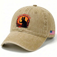Funny Black Cat Halloween Funny Black Cat Murderous Cat With Knife Washed Cotton Baseball Cap Rage Is Consuming Me