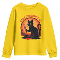 Funny Black Cat Halloween Funny Black Cat Murderous Cat With Knife Youth Sweatshirt Rage Is Consuming Me - Wonder Print Shop