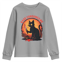 Funny Black Cat Halloween Funny Black Cat Murderous Cat With Knife Youth Sweatshirt Rage Is Consuming Me - Wonder Print Shop