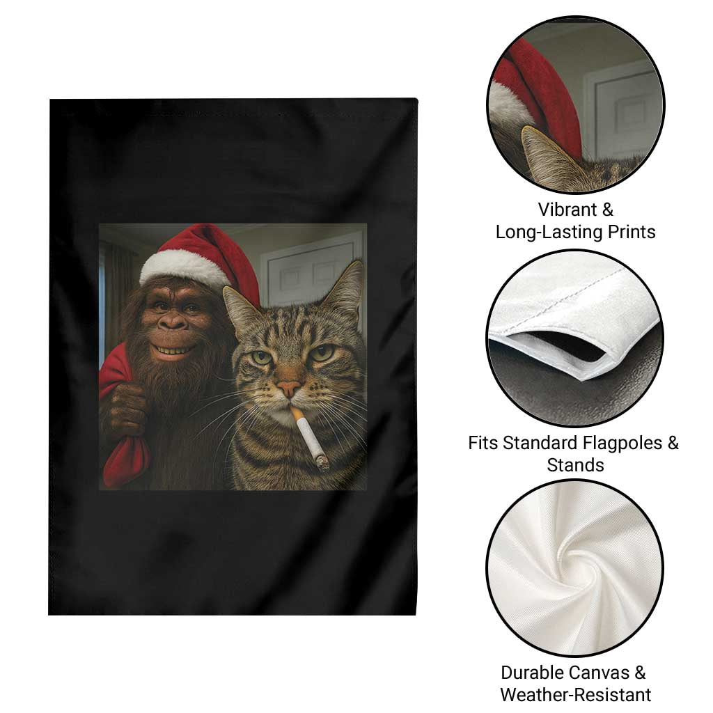Funny Cat Selfie Bigfoot Christmas Sasquatch Garden Flag - Wonder Print Shop