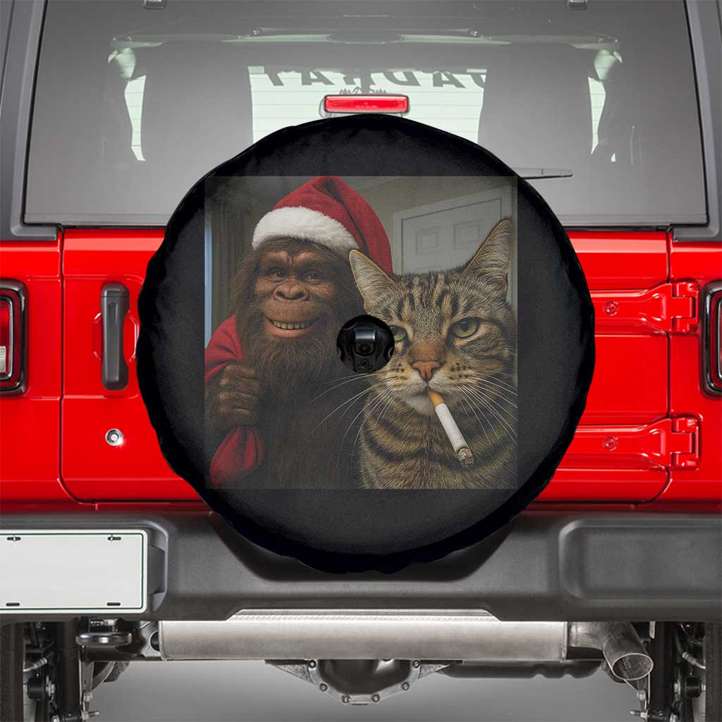 Funny Cat Selfie Bigfoot Christmas Sasquatch Spare Tire Cover - Wonder Print Shop