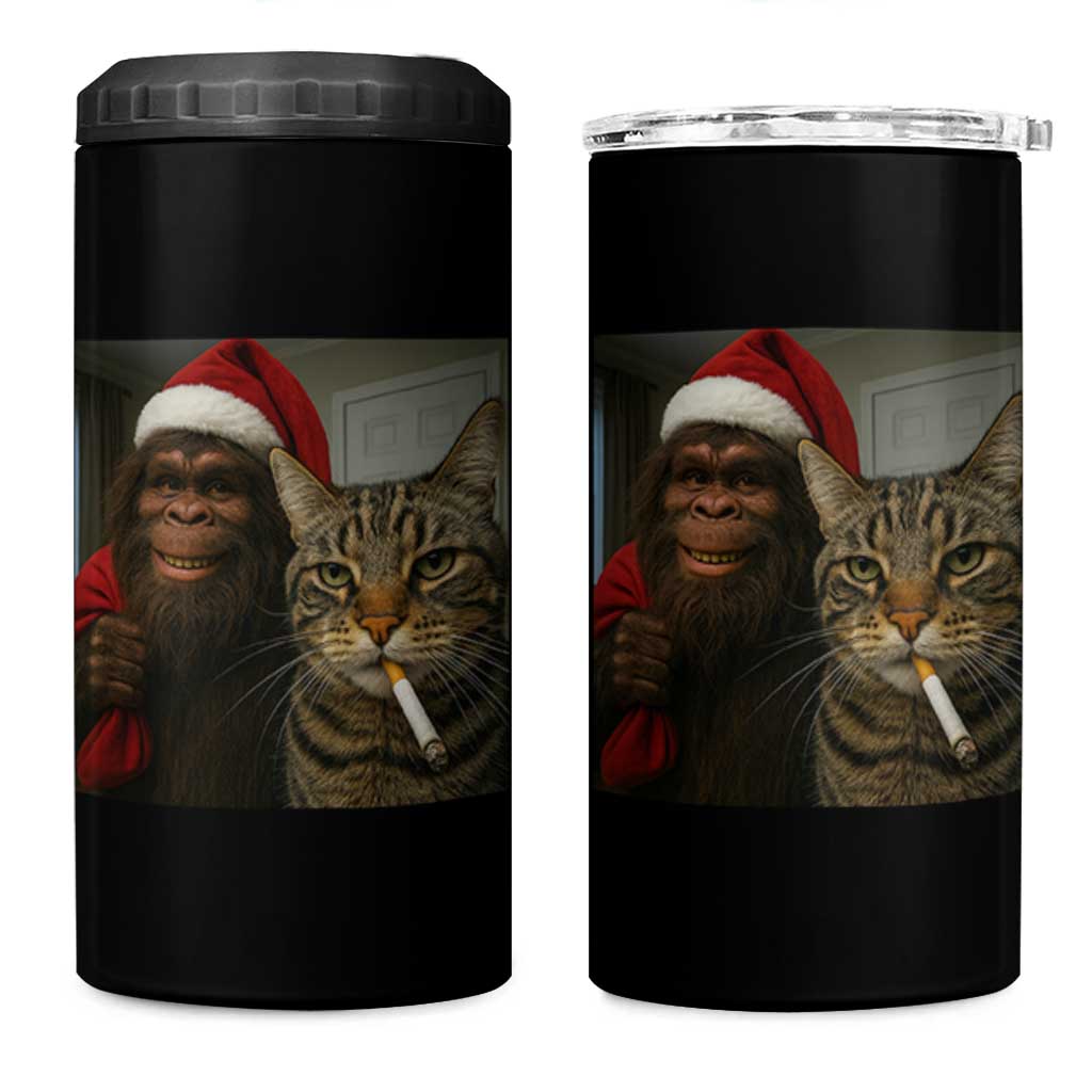 Funny Cat Selfie Bigfoot Christmas Sasquatch 4 in 1 Can Cooler Tumbler