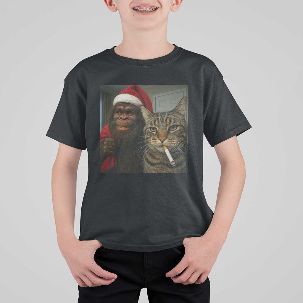 Funny Cat Selfie Bigfoot Christmas Sasquatch T Shirt For Kid - Wonder Print Shop