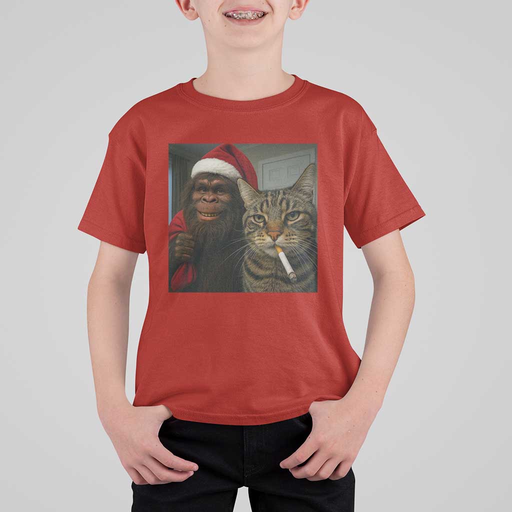 Funny Cat Selfie Bigfoot Christmas Sasquatch T Shirt For Kid - Wonder Print Shop