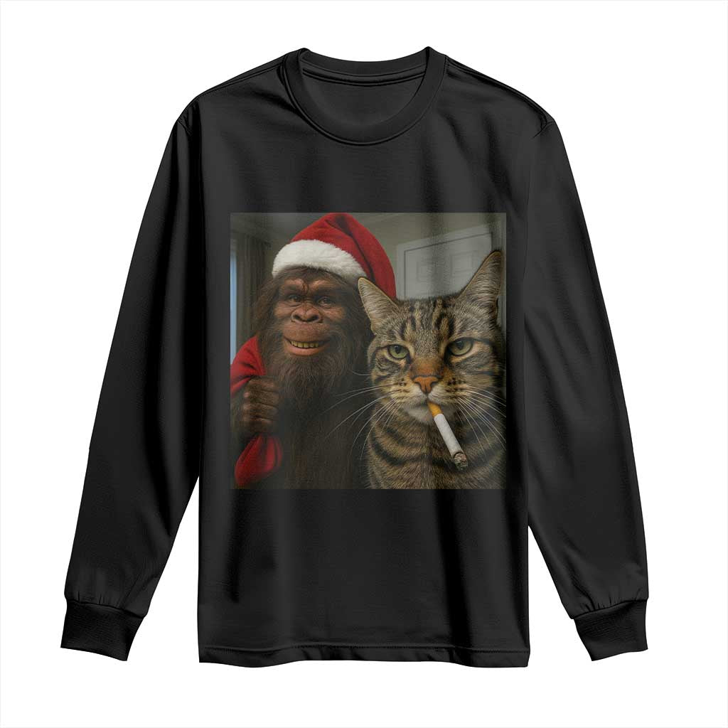 Funny Cat Selfie Bigfoot Christmas Sasquatch Long Sleeve Shirt - Wonder Print Shop