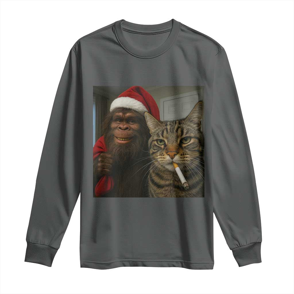 Funny Cat Selfie Bigfoot Christmas Sasquatch Long Sleeve Shirt - Wonder Print Shop