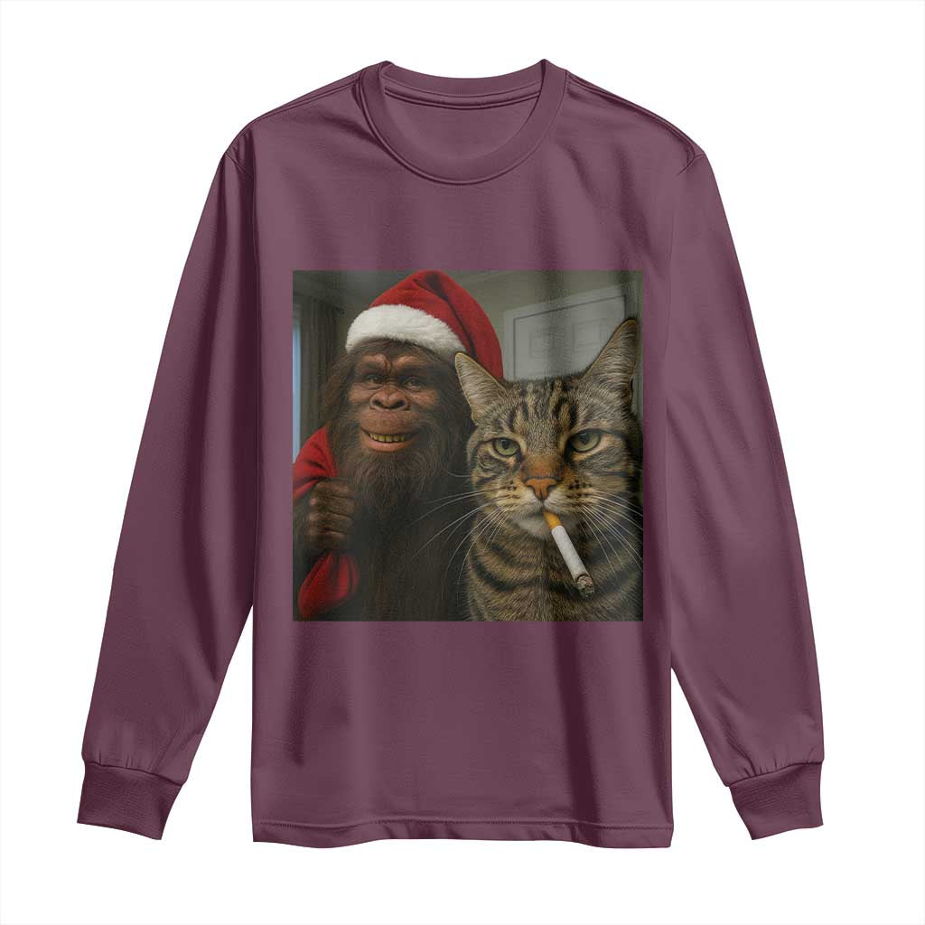 Funny Cat Selfie Bigfoot Christmas Sasquatch Long Sleeve Shirt - Wonder Print Shop
