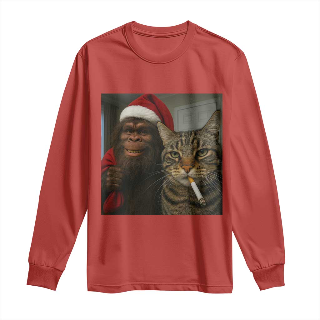 Funny Cat Selfie Bigfoot Christmas Sasquatch Long Sleeve Shirt - Wonder Print Shop