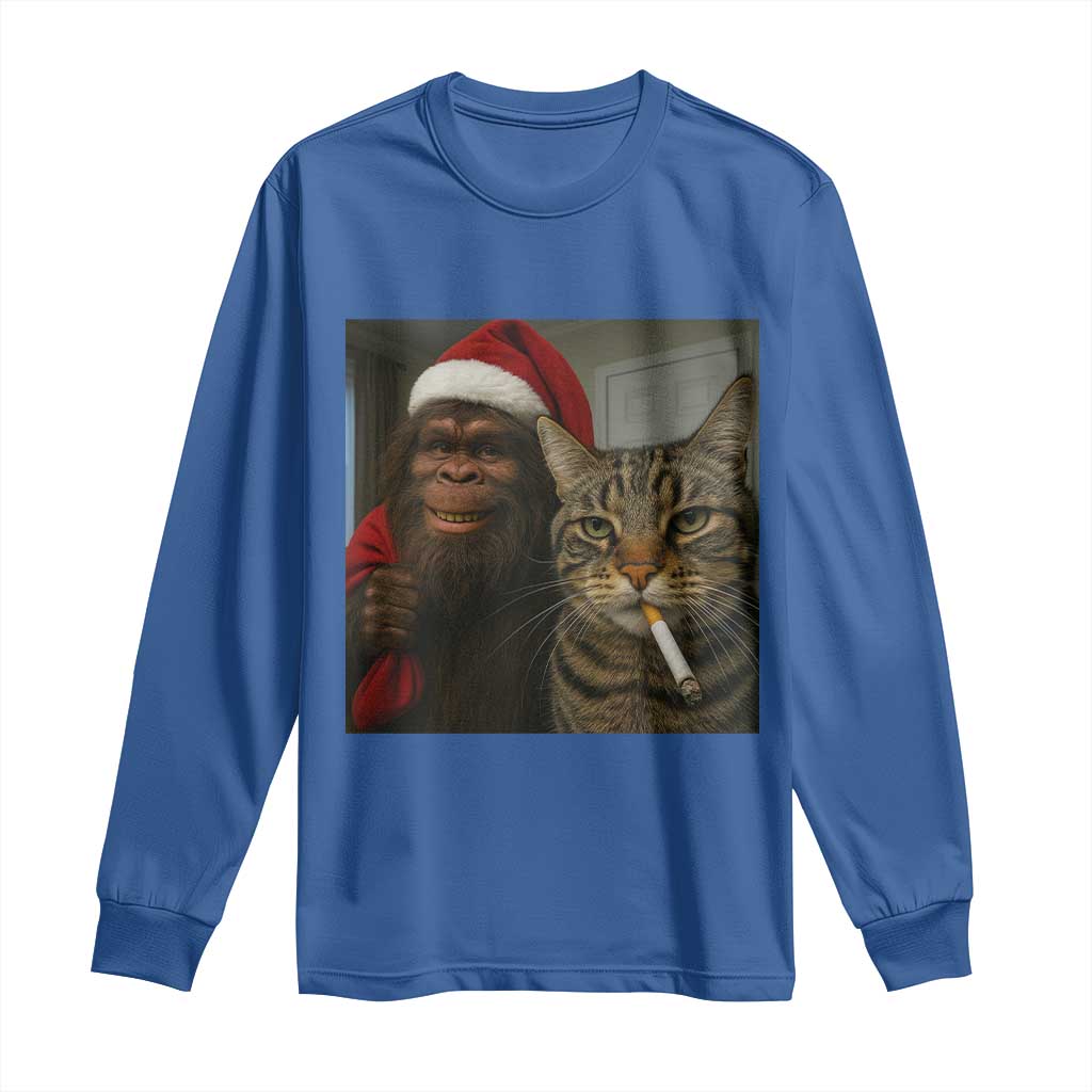 Funny Cat Selfie Bigfoot Christmas Sasquatch Long Sleeve Shirt - Wonder Print Shop