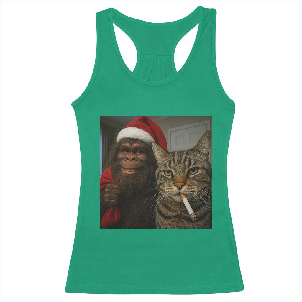Funny Cat Selfie Bigfoot Christmas Sasquatch Racerback Tank Top - Wonder Print Shop