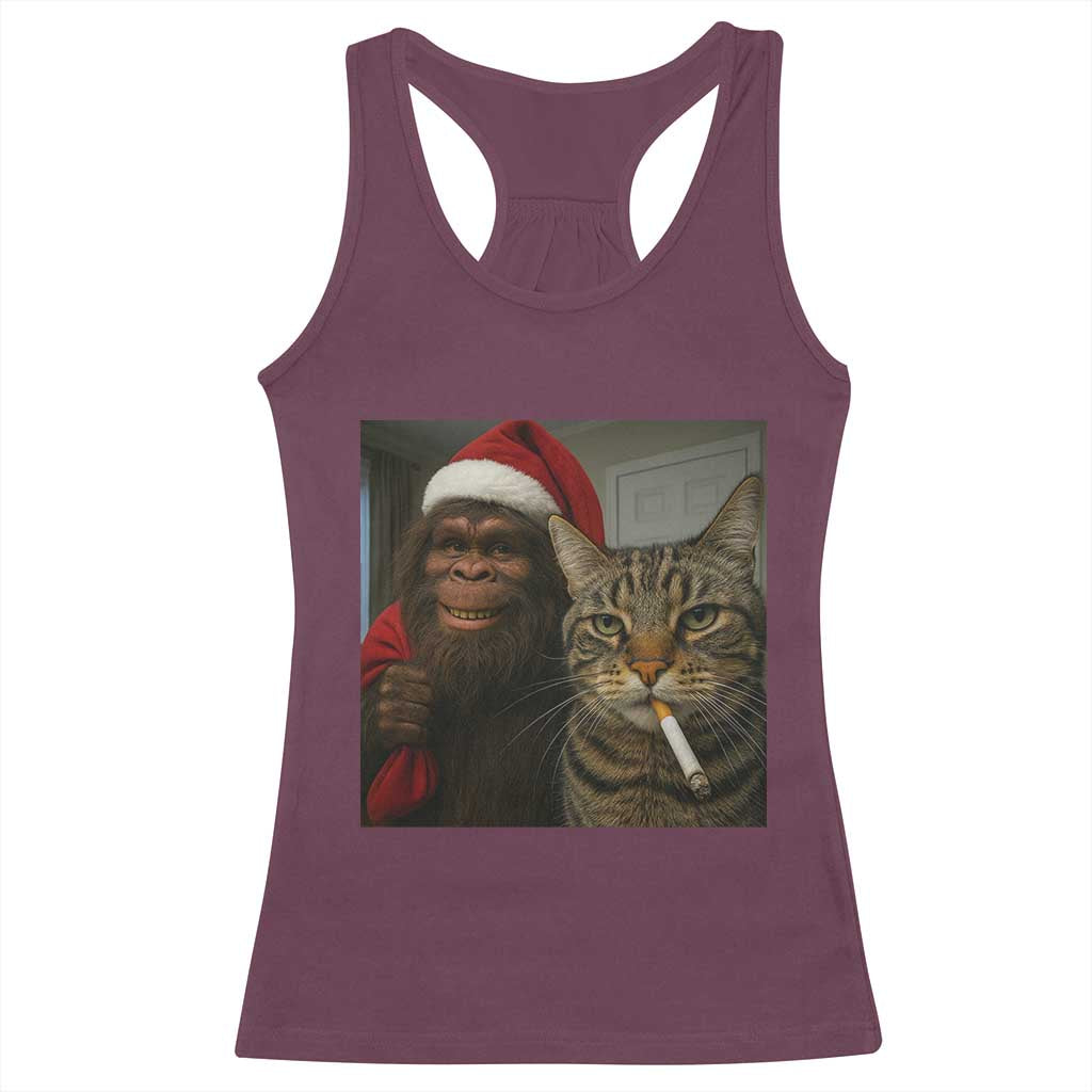 Funny Cat Selfie Bigfoot Christmas Sasquatch Racerback Tank Top - Wonder Print Shop
