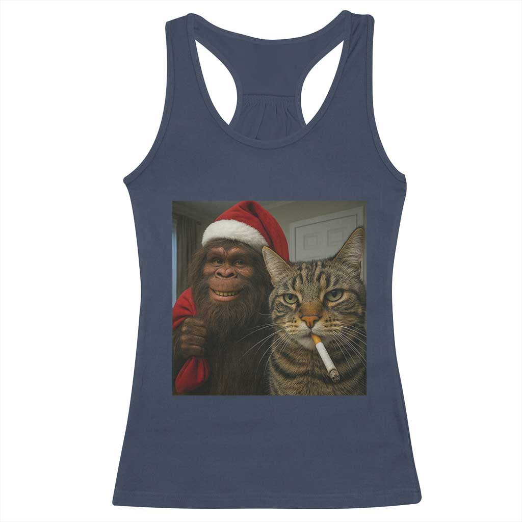 Funny Cat Selfie Bigfoot Christmas Sasquatch Racerback Tank Top - Wonder Print Shop