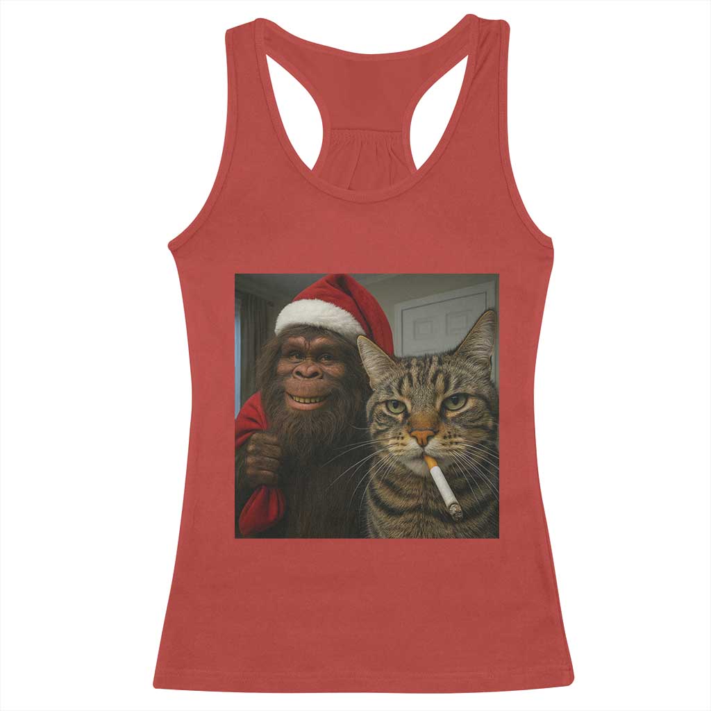Funny Cat Selfie Bigfoot Christmas Sasquatch Racerback Tank Top - Wonder Print Shop