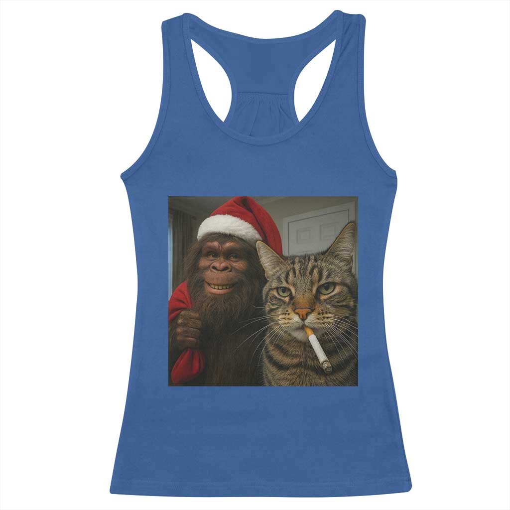 Funny Cat Selfie Bigfoot Christmas Sasquatch Racerback Tank Top - Wonder Print Shop