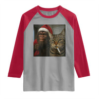 Funny Cat Selfie Bigfoot Christmas Sasquatch Raglan Shirt - Wonder Print Shop