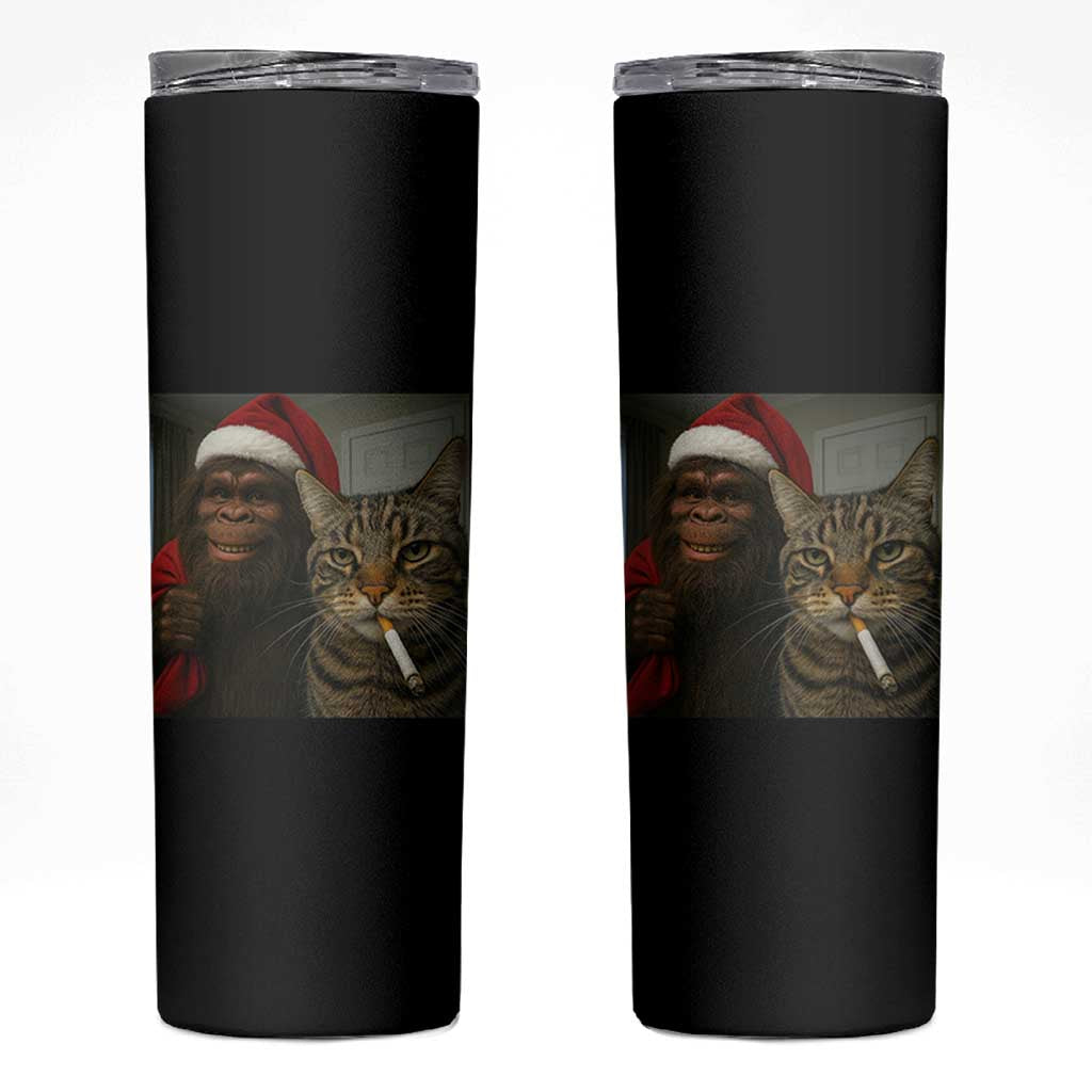 Funny Cat Selfie Bigfoot Christmas Sasquatch Skinny Tumbler