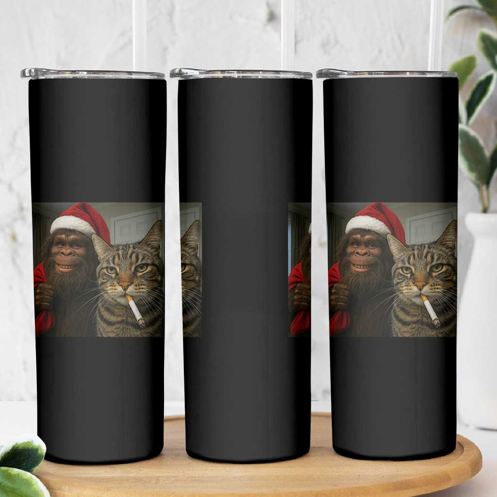 Funny Cat Selfie Bigfoot Christmas Sasquatch Skinny Tumbler