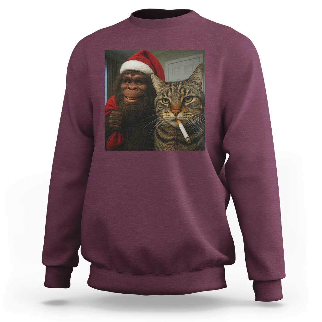 Funny Cat Selfie Bigfoot Christmas Sasquatch Sweatshirt - Wonder Print Shop