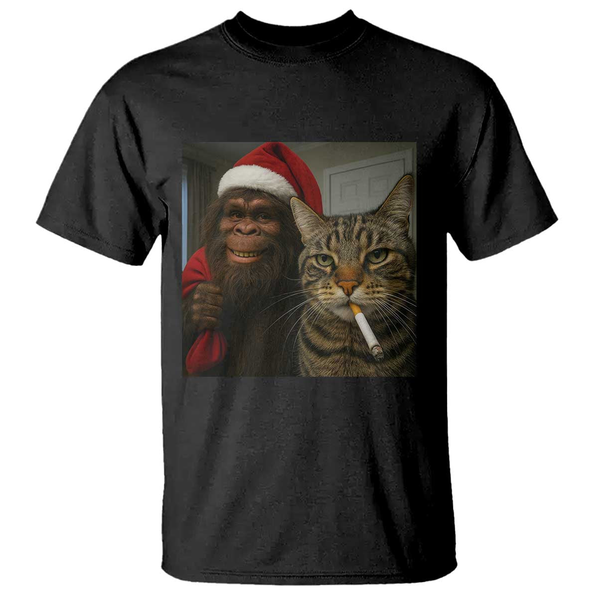 Funny Cat Selfie Bigfoot Christmas Sasquatch T Shirt - Wonder Print Shop