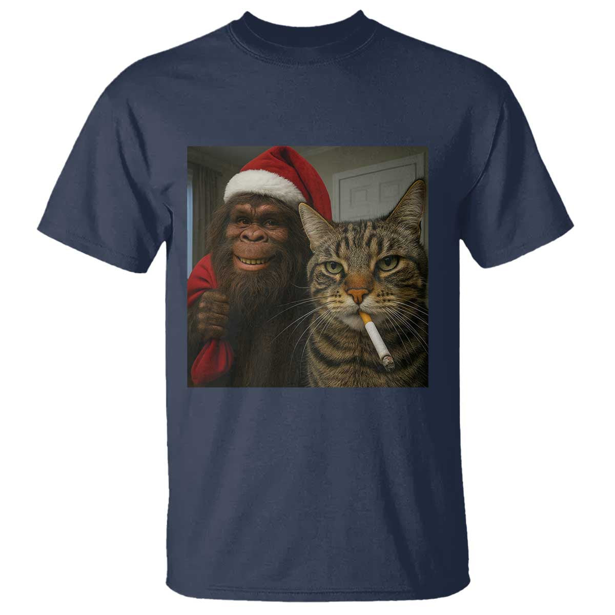 Funny Cat Selfie Bigfoot Christmas Sasquatch T Shirt - Wonder Print Shop