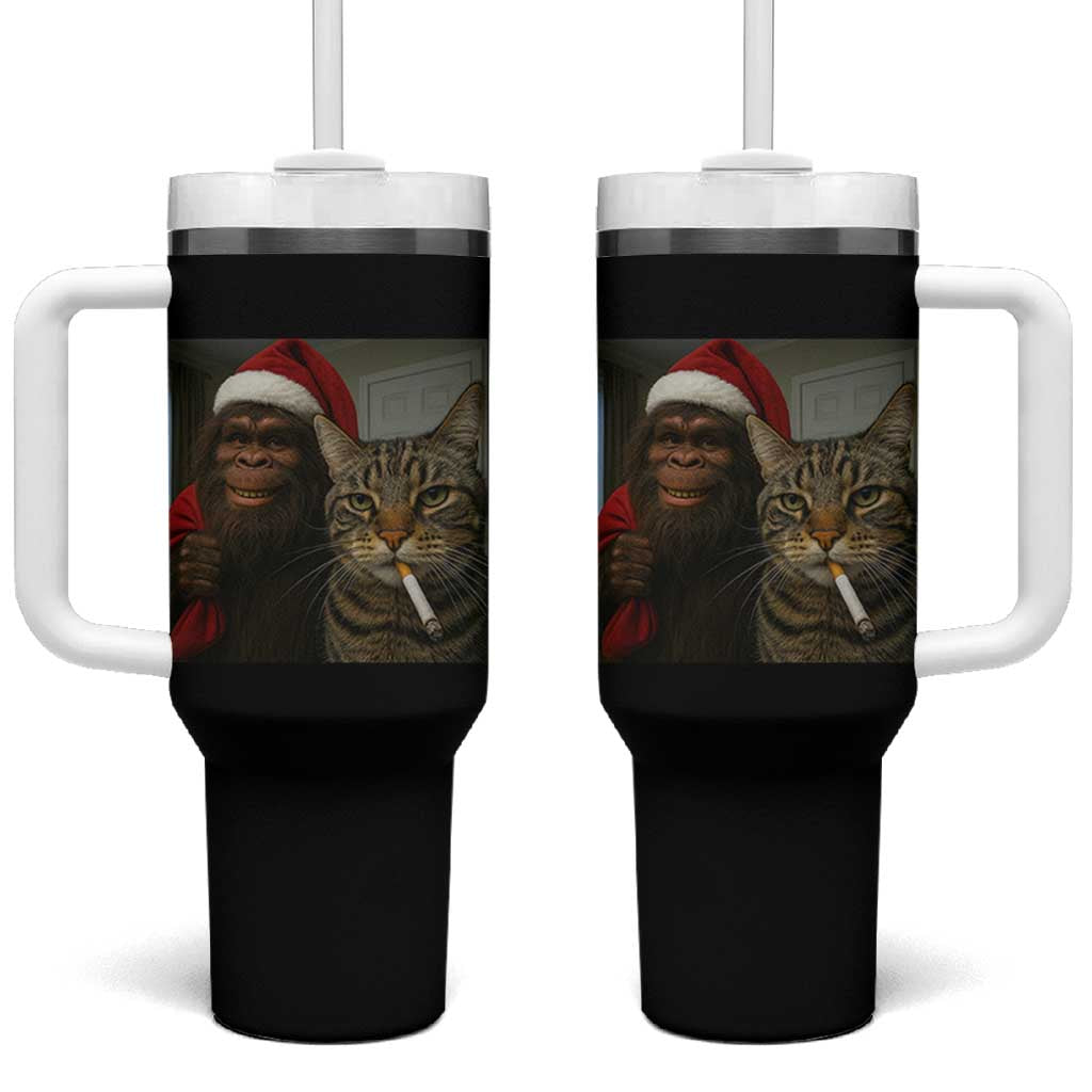 Funny Cat Selfie Bigfoot Christmas Sasquatch Tumbler With Handle