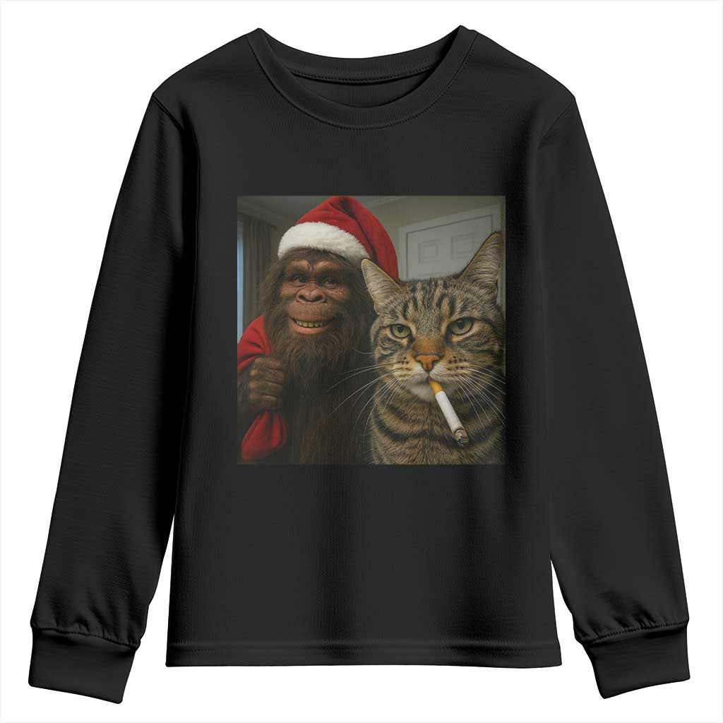 Funny Cat Selfie Bigfoot Christmas Sasquatch Youth Sweatshirt - Wonder Print Shop