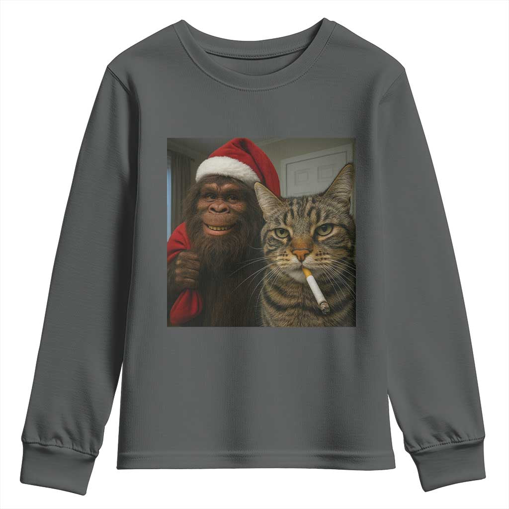 Funny Cat Selfie Bigfoot Christmas Sasquatch Youth Sweatshirt - Wonder Print Shop