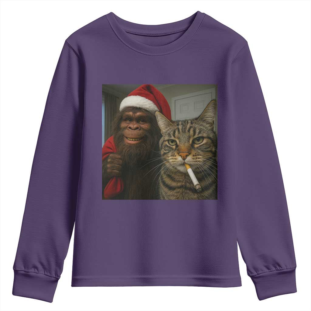 Funny Cat Selfie Bigfoot Christmas Sasquatch Youth Sweatshirt - Wonder Print Shop