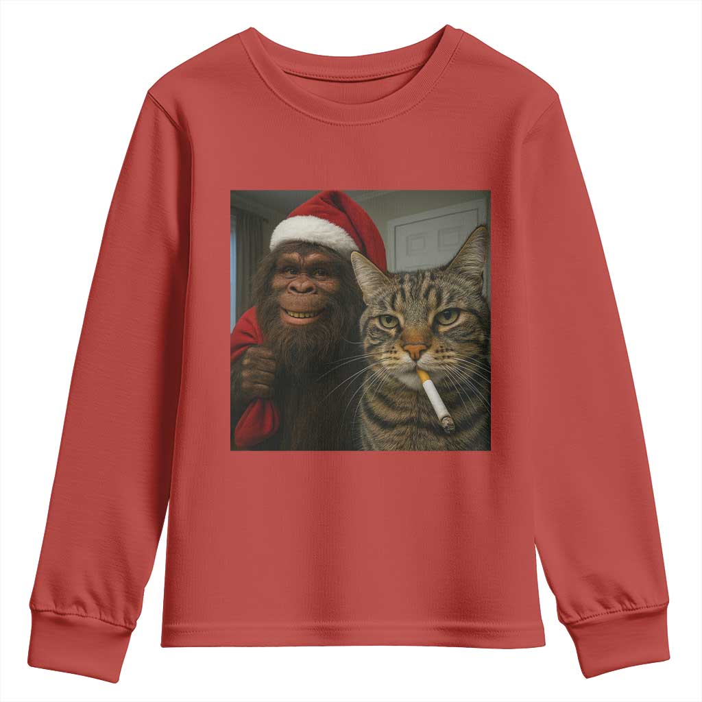 Funny Cat Selfie Bigfoot Christmas Sasquatch Youth Sweatshirt - Wonder Print Shop