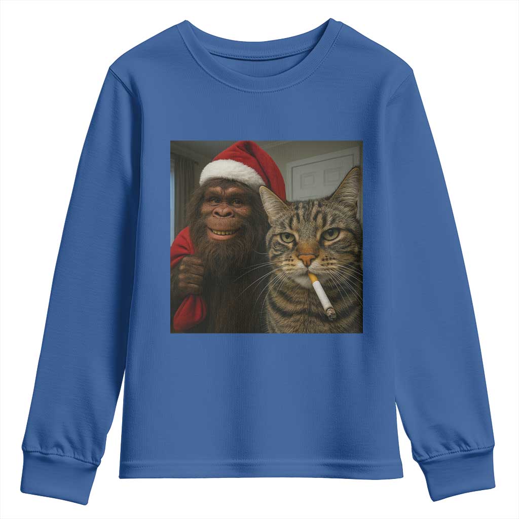 Funny Cat Selfie Bigfoot Christmas Sasquatch Youth Sweatshirt - Wonder Print Shop