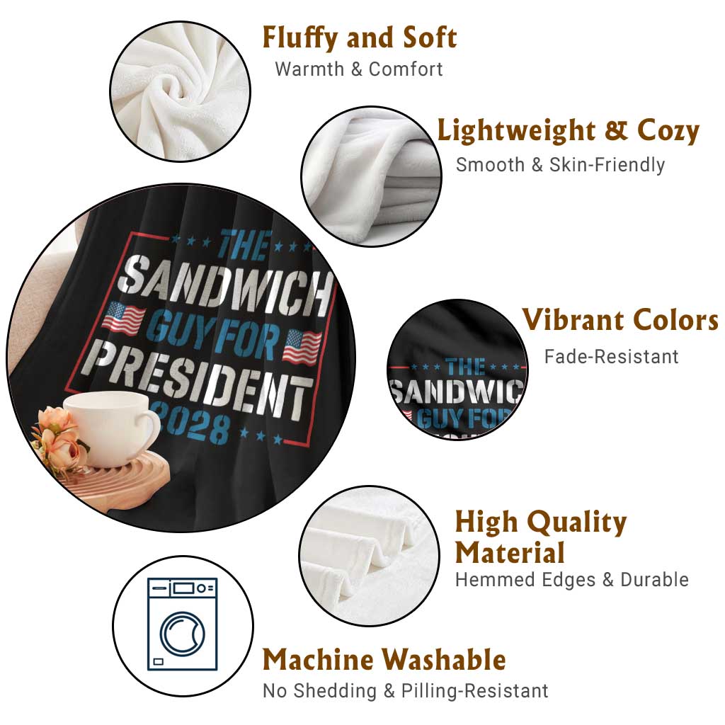 The Sandwich Guy for President 2028 Throw Blanket Free DC Funny Political Satire - Wonder Print Shop
