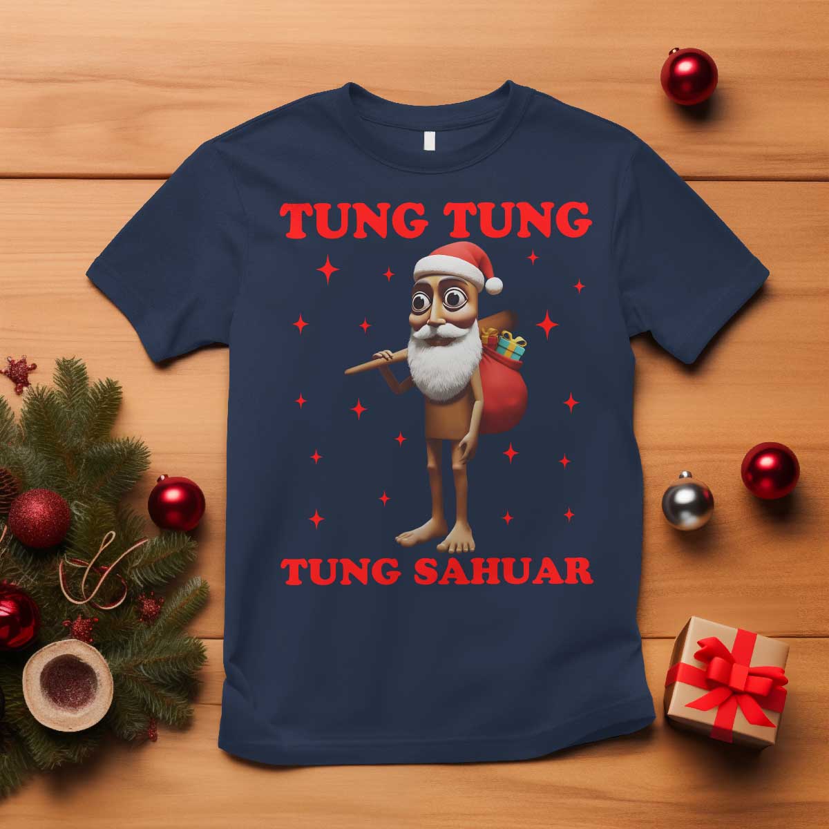 Funny Italian Brainrot Christmas T Shirt Tung Tung Tung Sahur Meme - Wonder Print Shop