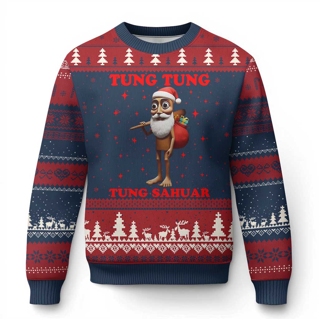 Funny Italian Brainrot Xmas Ugly Christmas Sweater Tung Tung Tung Sahur Meme - Wonder Print Shop