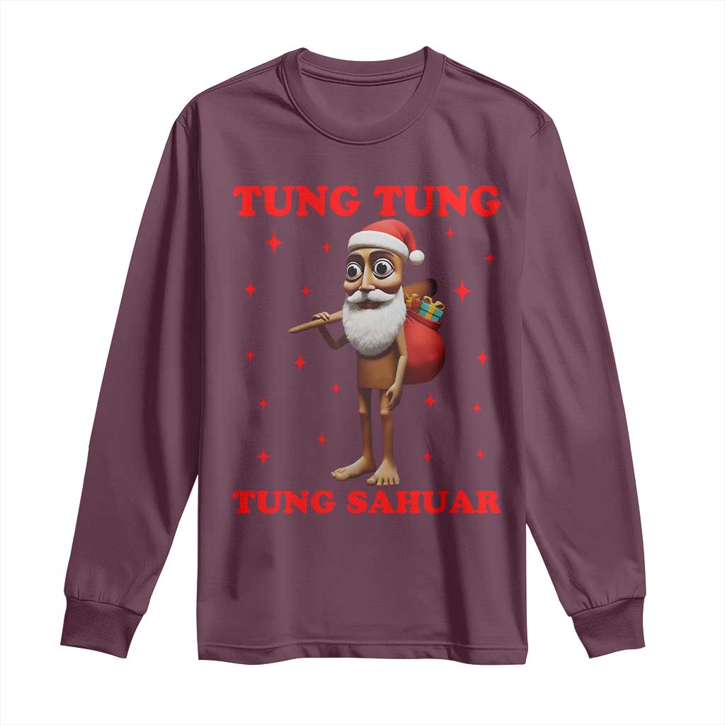 Funny Italian Brainrot Christmas Long Sleeve Shirt Tung Tung Tung Sahur Meme - Wonder Print Shop