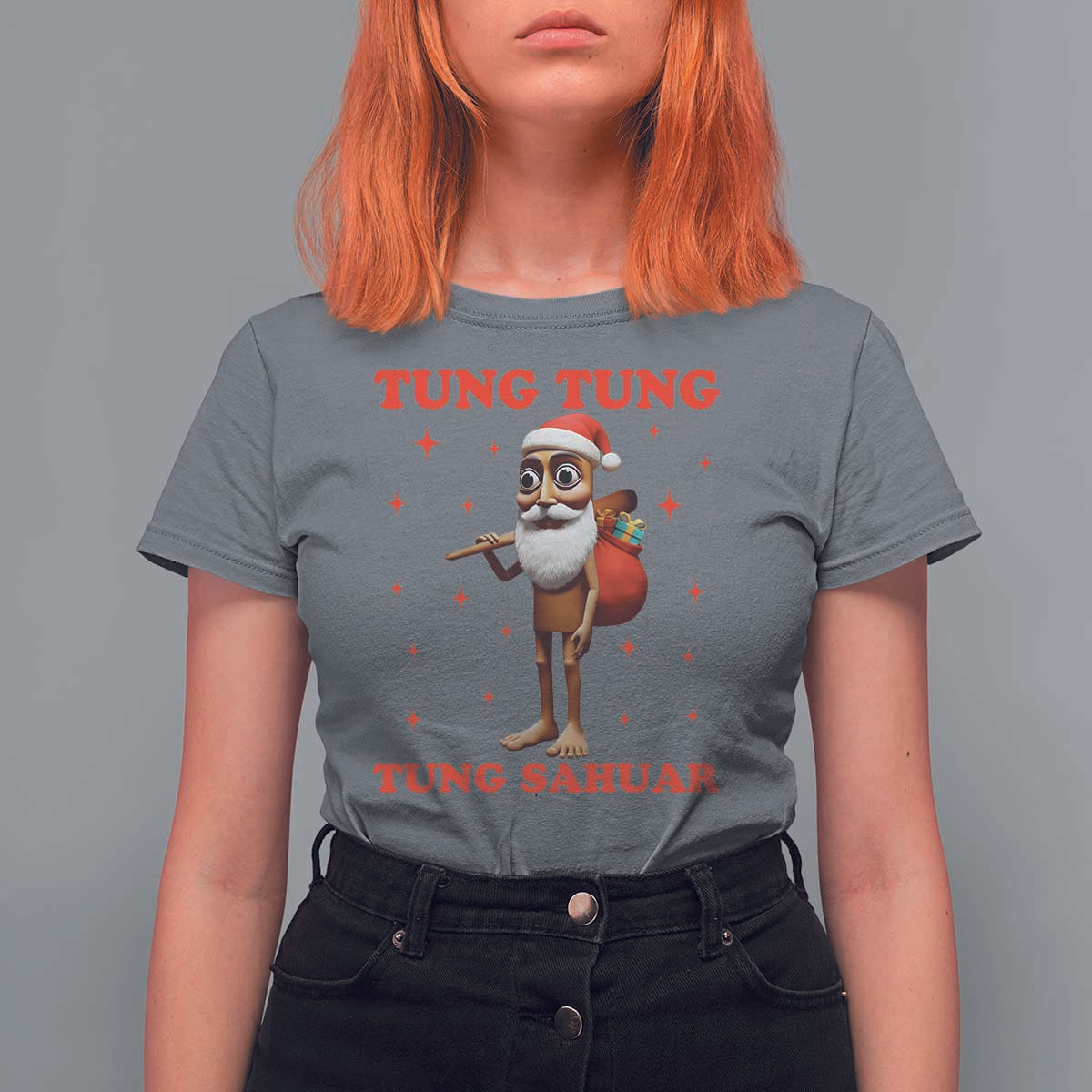 Funny Italian Brainrot Christmas T Shirt For Women Tung Tung Tung Sahur Meme - Wonder Print Shop