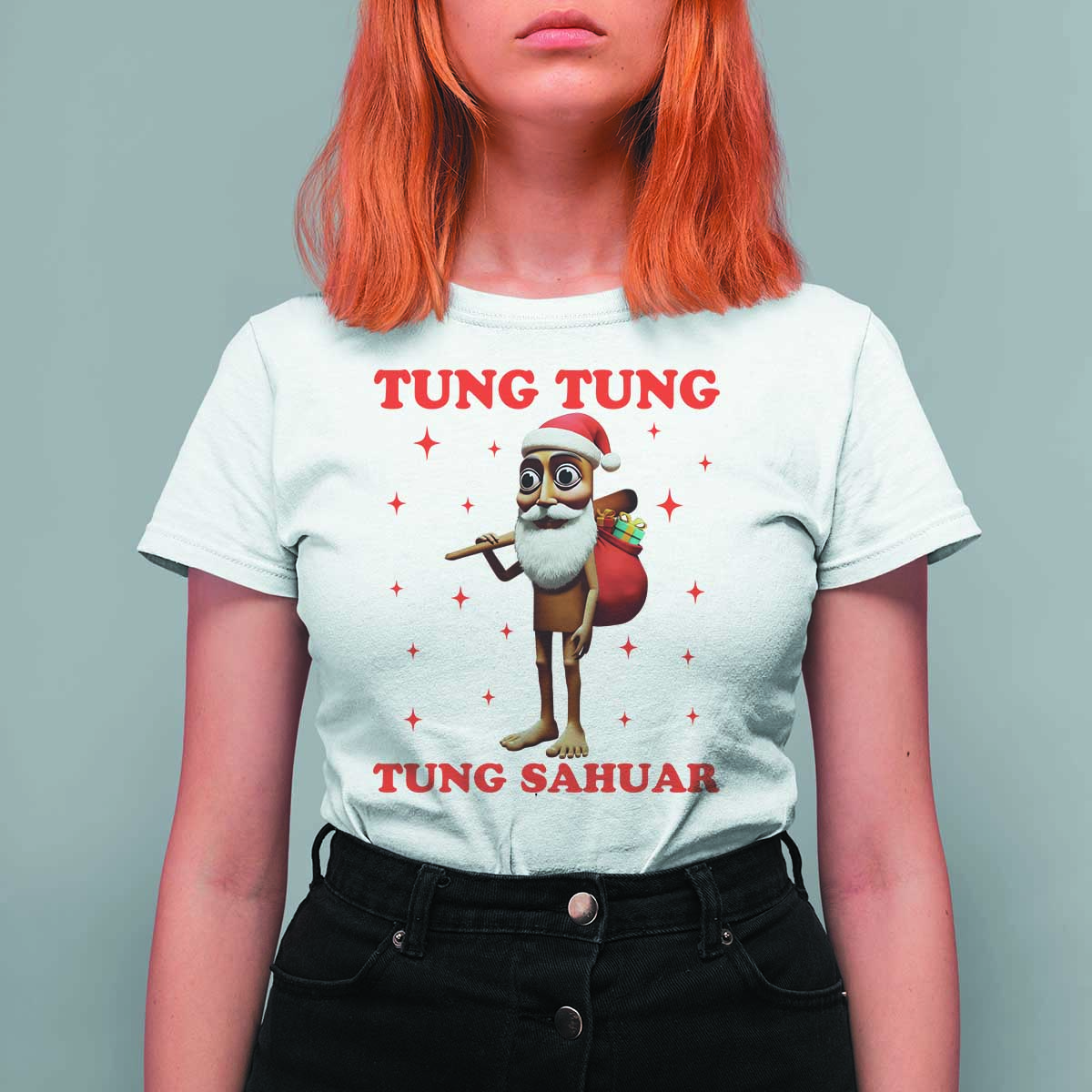 Funny Italian Brainrot Christmas T Shirt For Women Tung Tung Tung Sahur Meme - Wonder Print Shop