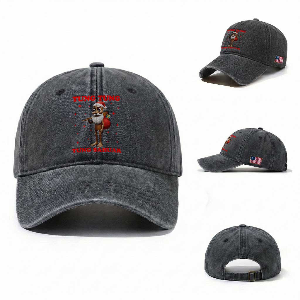 Funny Italian Brainrot Christmas Washed Cotton Baseball Cap Tung Tung Tung Sahur Meme