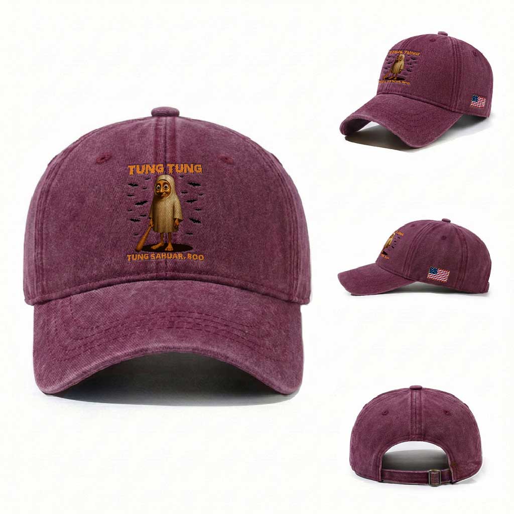 Funny Italian Brainrot Halloween Washed Cotton Baseball Cap Tung Tung Tung Sahur Meme