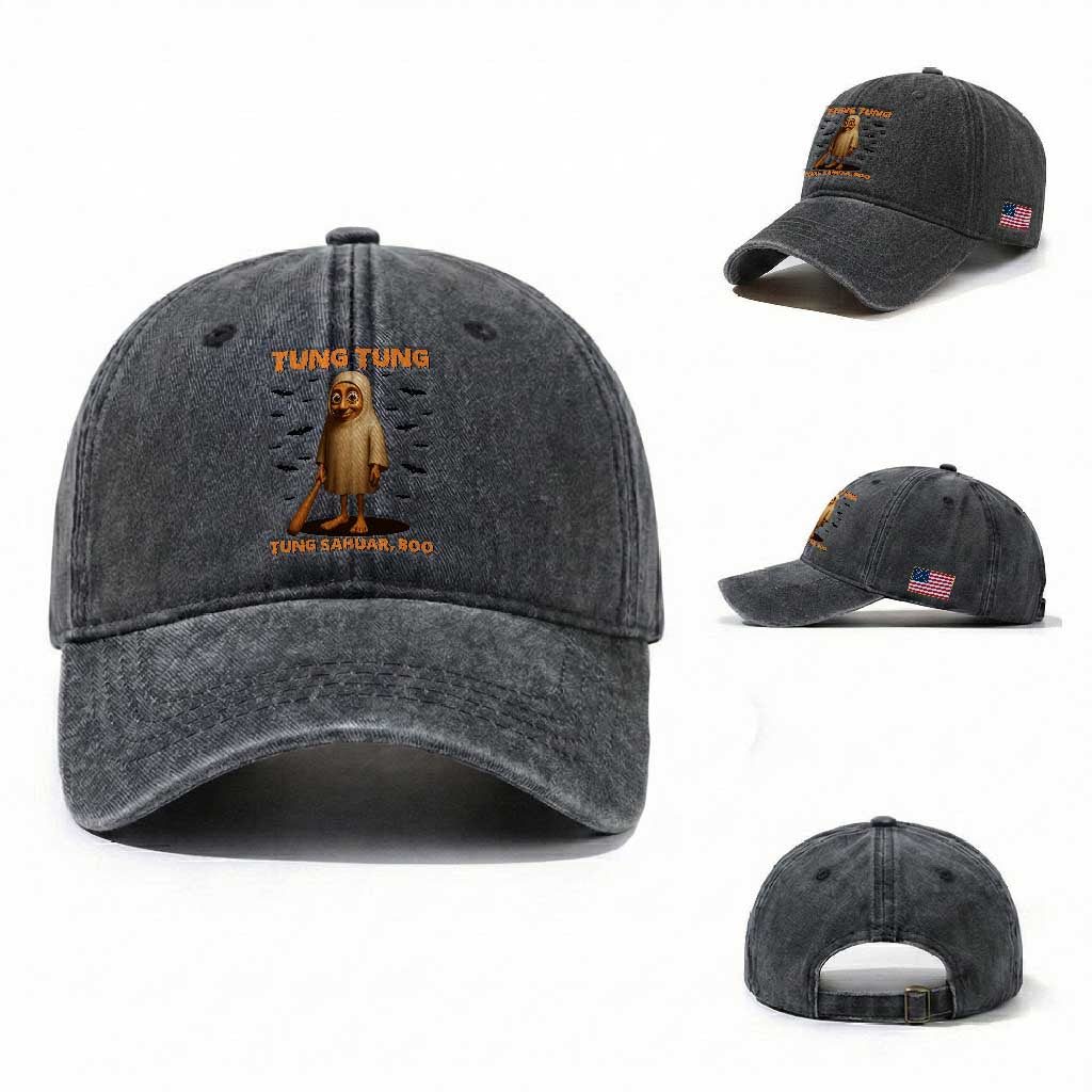 Funny Italian Brainrot Halloween Washed Cotton Baseball Cap Tung Tung Tung Sahur Meme