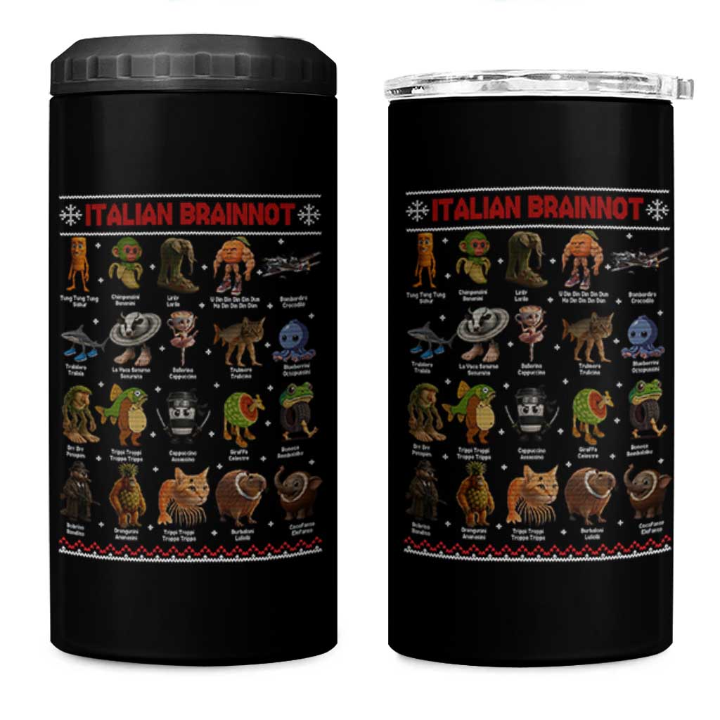 Italian Brainrot Christmas 4 in 1 Can Cooler Tumbler Funny Brain Rot Gen-Z Meme
