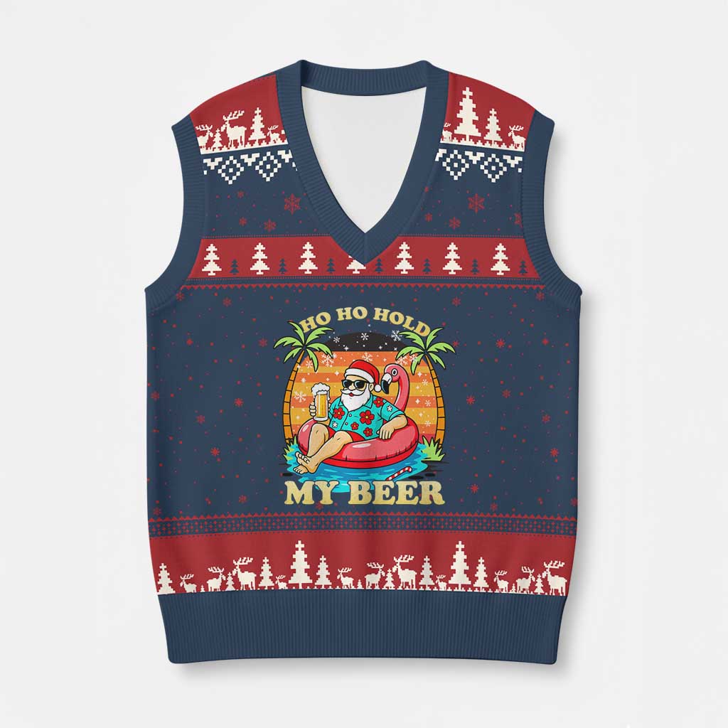 Santa Beer Xmas V-Neck Knit Sweater Vest Ho Ho Ho My Beer - Wonder Print Shop