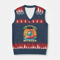 Santa Beer Xmas V-Neck Knit Sweater Vest Ho Ho Ho My Beer - Wonder Print Shop