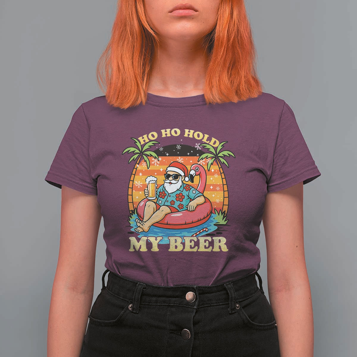 Santa Beer Christmas T Shirt For Women Ho Ho Ho My Beer - Wonder Print Shop
