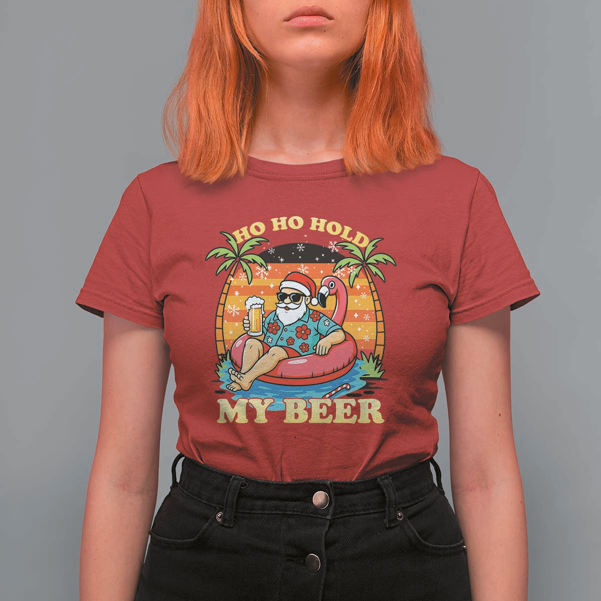 Santa Beer Christmas T Shirt For Women Ho Ho Ho My Beer - Wonder Print Shop