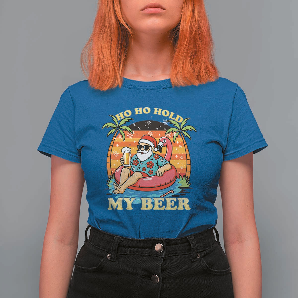 Santa Beer Christmas T Shirt For Women Ho Ho Ho My Beer - Wonder Print Shop
