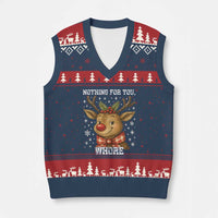 Reindeer Xmas Meme V-Neck Knit Sweater Vest Nothing For You Whore - Wonder Print Shop