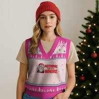 Santa Xmas Meme V-Neck Knit Sweater Vest Nothing For You Whore - Wonder Print Shop